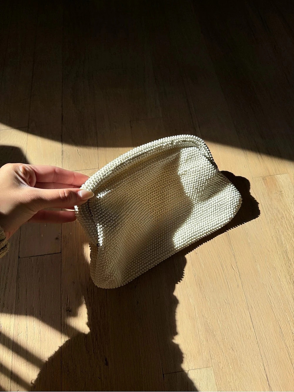 Mesh Beaded Clutch Purse in White - used once